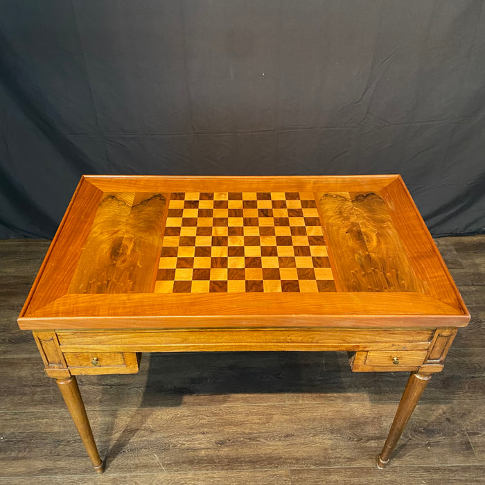 Antique French Inlaid Game Table with Reversible Chessboard Top and Inset Backgammon
