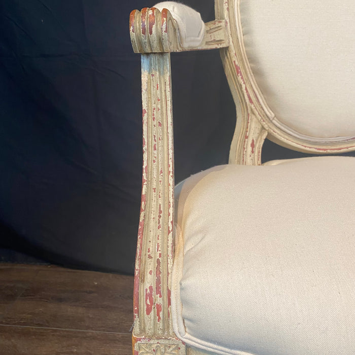 French Pair Louis XVI Painted Armchairs or Fauteuils