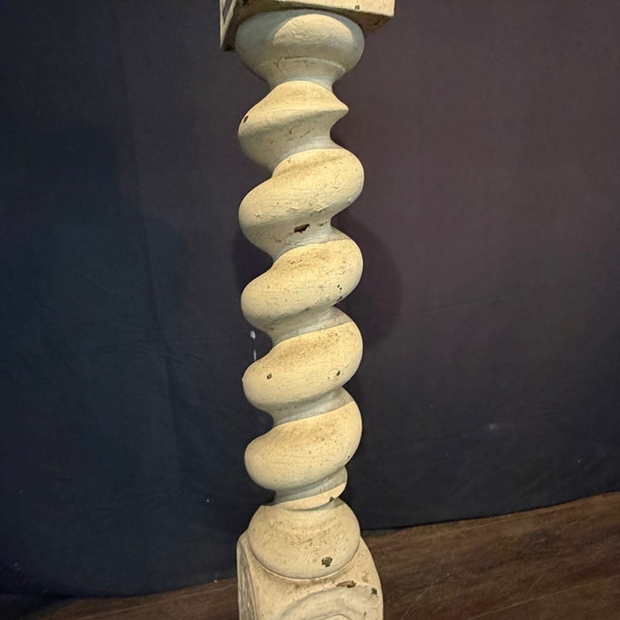 Pair of Monumental 19th Century French Carved Architectural Wood Church Altar Candlesticks with Barley Twist Columns, Almost 4 Feet Tall