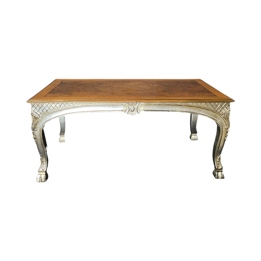 Italian Burled Walnut and Silver Gilt Hoof Foot Coffee Table or Cocktail Table
