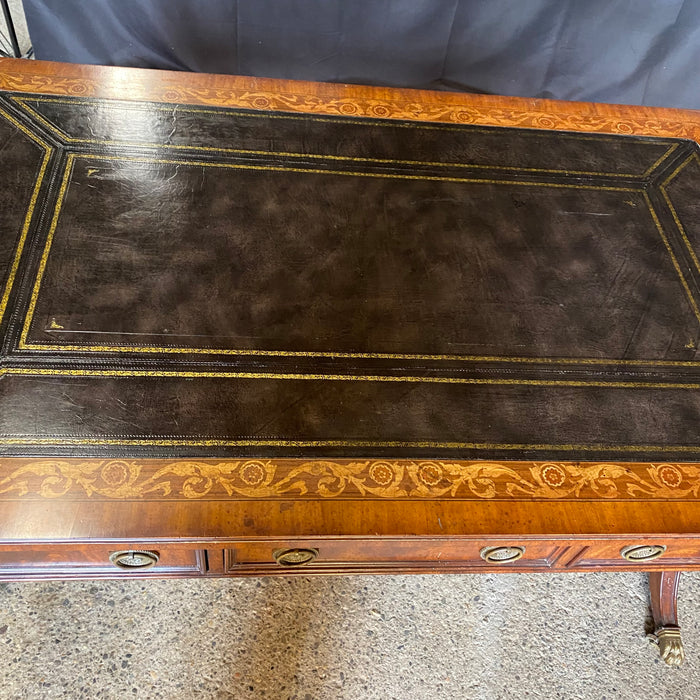 British Regency Style Mahogany Partners Two Sided Desk or Writing Table with Embossed Leather Top