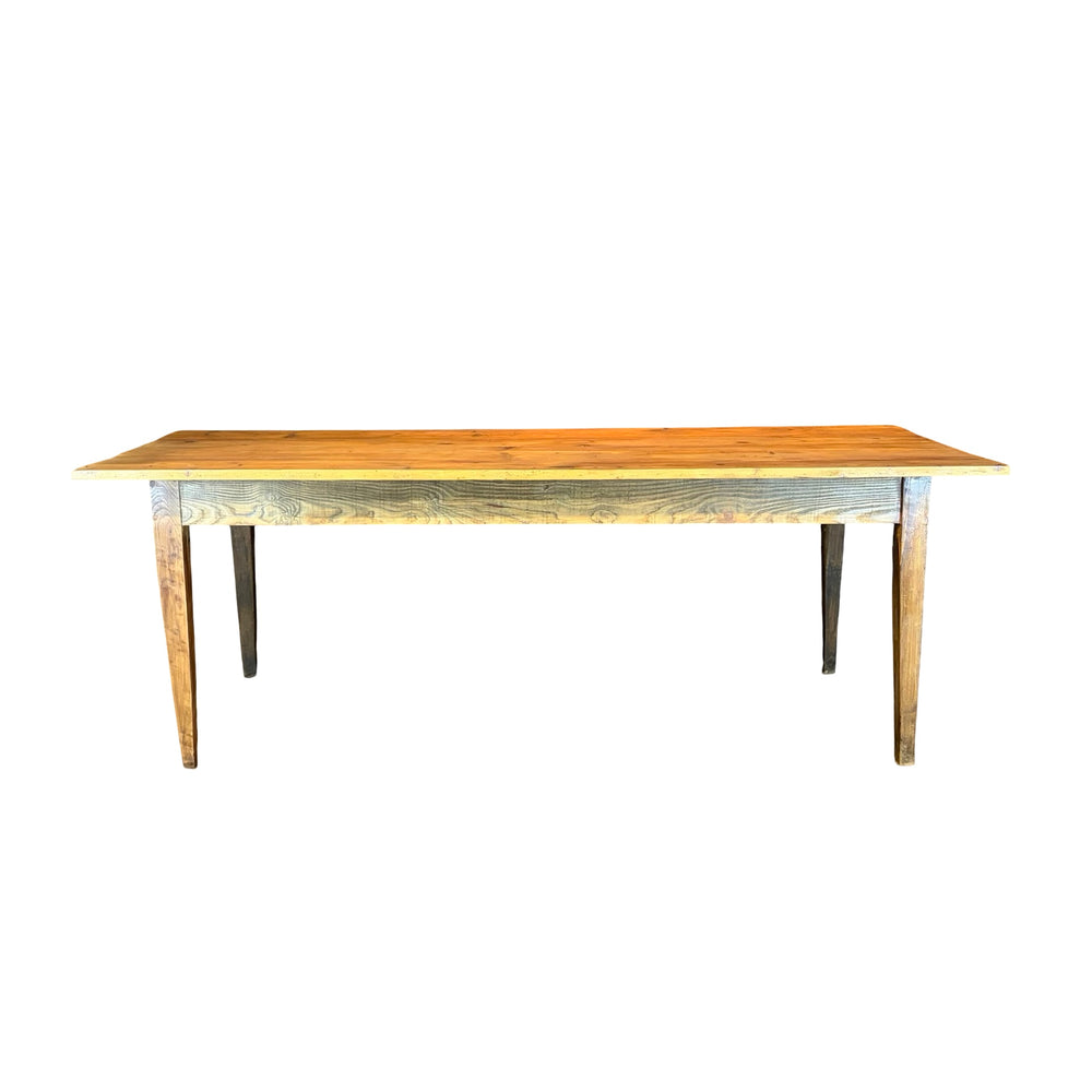French Provincial Farmhouse Dining Table with Plank Top and Tapered Legs