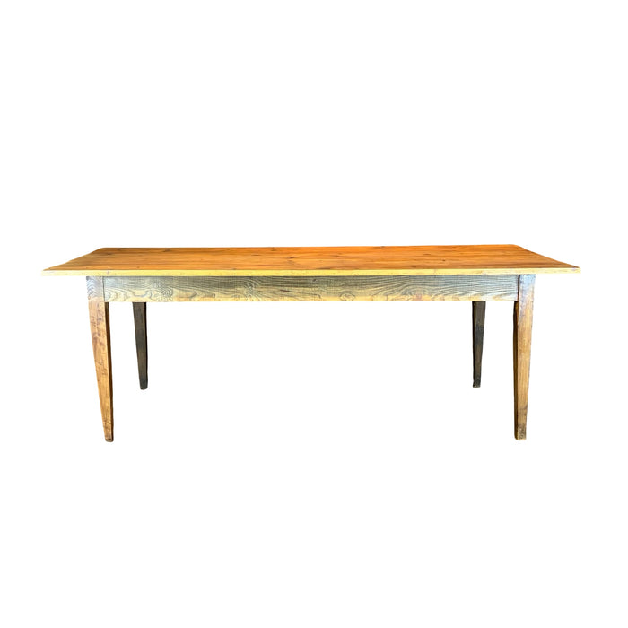French Provincial Farmhouse Dining Table with Plank Top and Tapered Legs