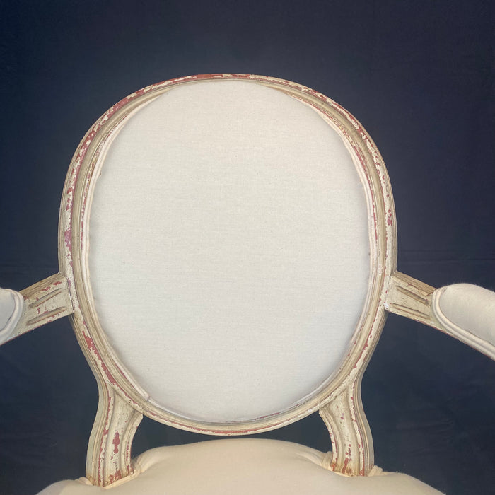 French Pair Louis XVI Painted Armchairs or Fauteuils