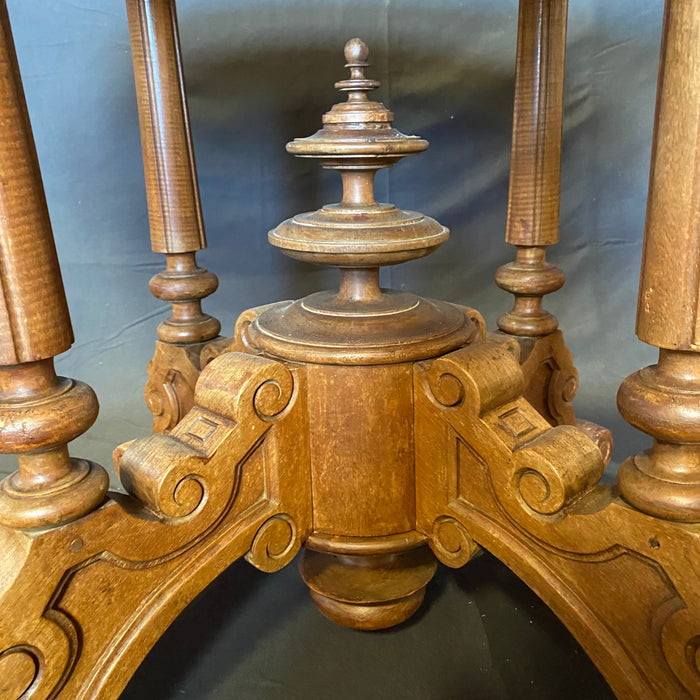 French Round Gueridon Marble Top Center Table, Dining Table or Accent Table with Carved Turned Pedestal Base