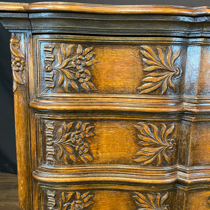 French Louis XV Carved Oak Provincial Country Commode or Chest of Drawers