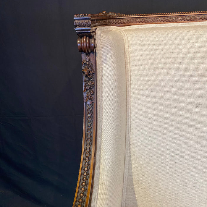 French Louis XVI Armchair or Bergère à la Reine Chair 19th Century Exceptional Carving
