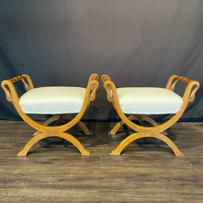 French Pair of Carved Swan Neck Benches