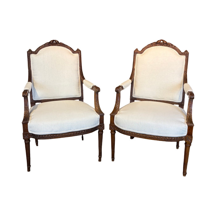 Antique French Pair of Armchairs or Fauteuils Museum Quality Carved 19th Century Louis XVI