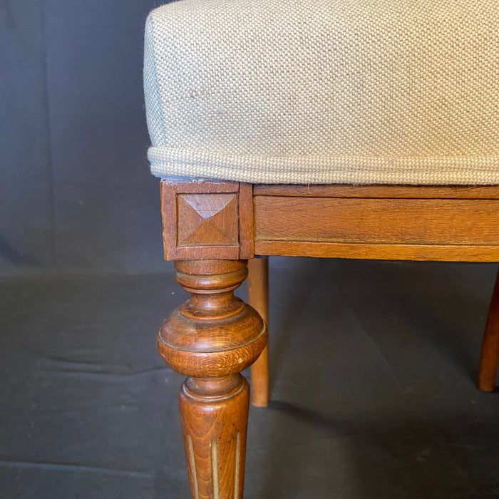 French Louis XVI Walnut Parlor Suite Set: Sofa, Loveseat or Settee with a Pair of Carved Side Chairs