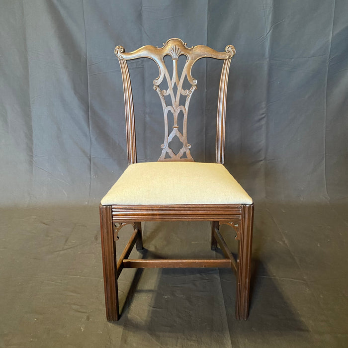 Set of 4 Mahogany Chippendale Dining Chairs or Side Chairs Newly Upholstered