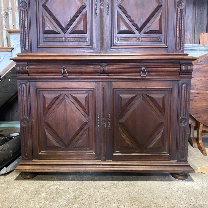 French Early 19th Century Solid Walnut Buffet a' Deux Corps Sideboard