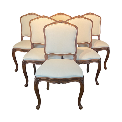 Antique French Dining Chairs or Side Chairs Set of 6 XV 19th Century Salva Freres Paris with New Upholstery