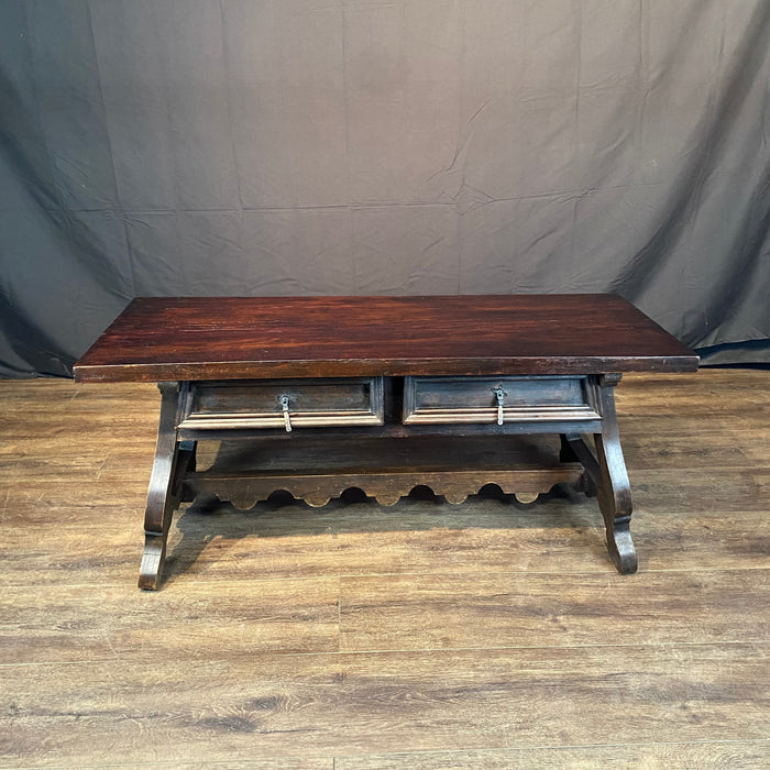 Early Spanish Coffee Table with Double Sided Drawers and Lyre Legs