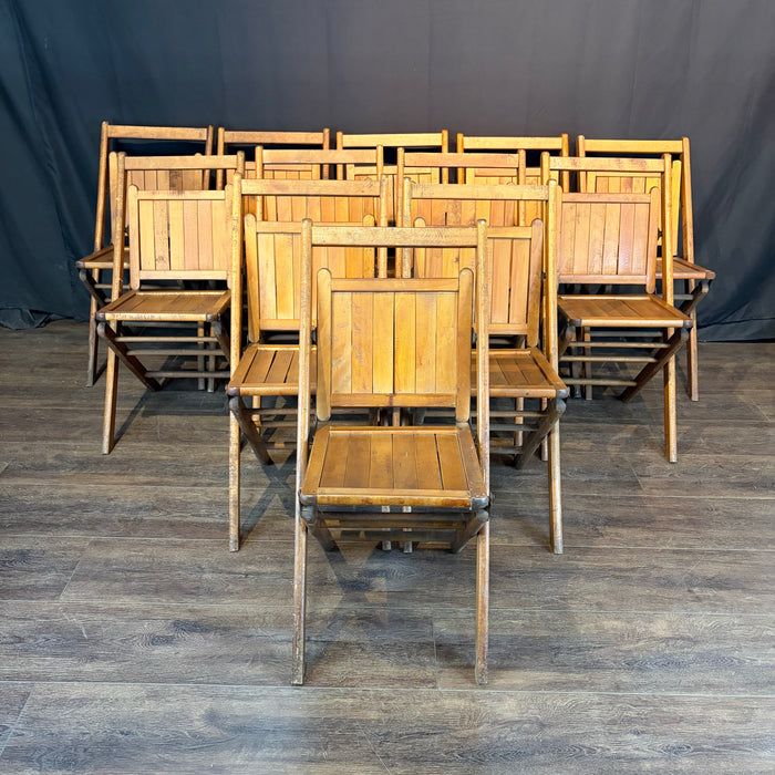 Set of Mid-century vintage wooden stackable folding chairs from Maine from the 1940s