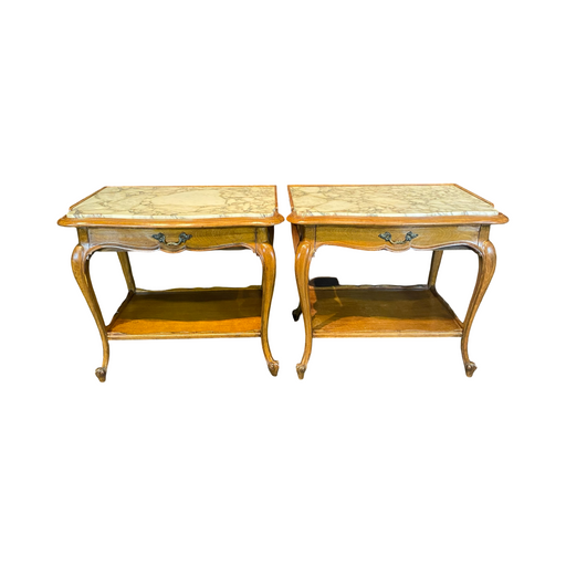 Pair French Louis XV Style End Tables or Side Tables with Exquisite Marble Tops