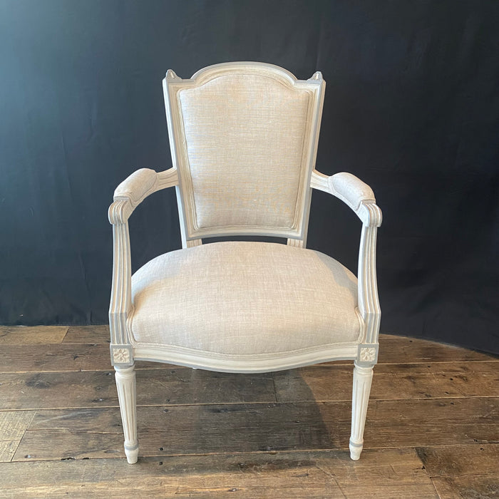 Pair of Antique French Louis XVI Neoclassical Painted Armchairs or Fauteuils