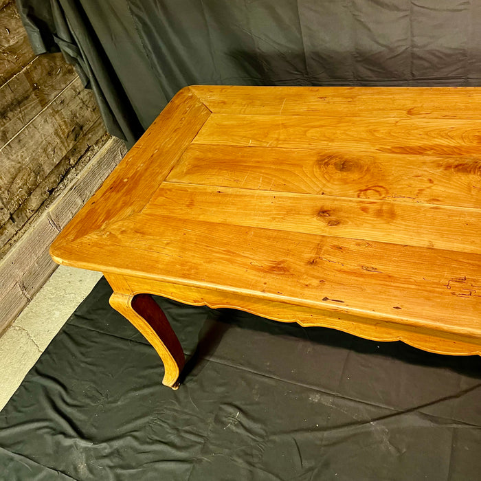 Antique French Farmhouse Dining Table with Scalloped Apron and Two Drawers
