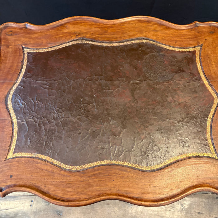 Antique French Louis XV Side Table or Desk with Inlaid Embossed Leather Top