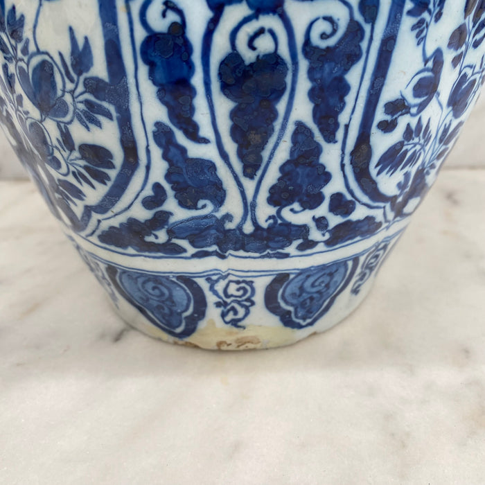 Late 18th Century Dutch Delft Blue and White Hand-Painted Baluster Vase