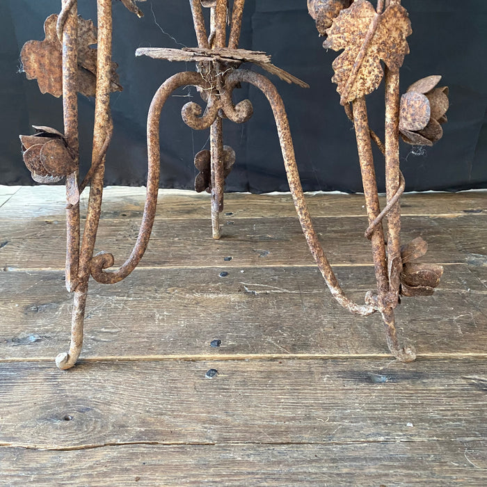 Pair of Antique French Iron Jardinieres or Plant Stands with Sculpted Roses, Leaves and Vines