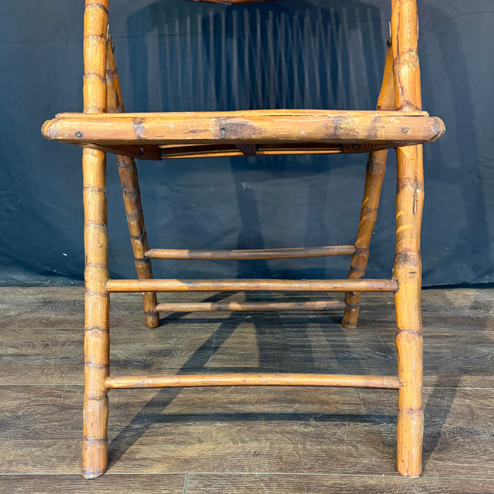 Pair of Midcentury Tortoiseshell Bamboo Folding Chairs with Bamboo and Rattan Tray Table