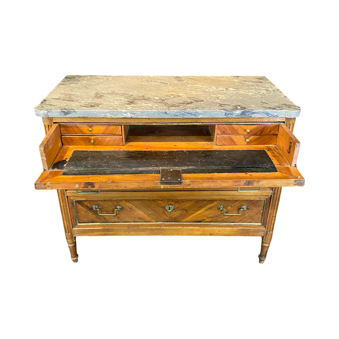 19th Century French Walnut Commode, Chest of Drawers, Dresser or Secrétaire Desk with Marble Top