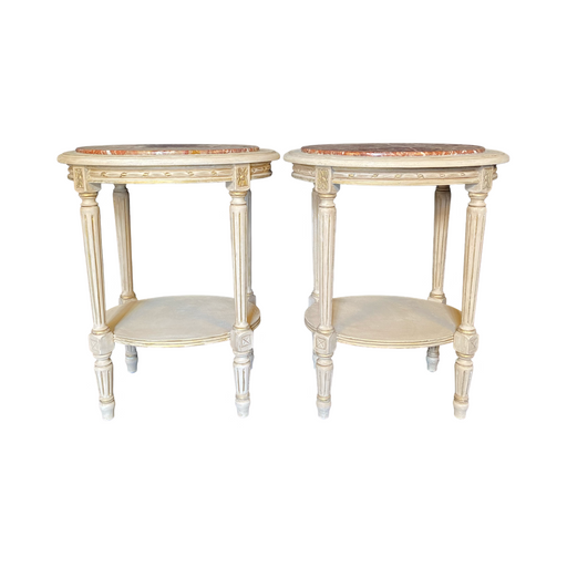 Pair of 19th Century French Louis XVI Painted Marble Top Side Tables, Bedside Tables or Nightstands