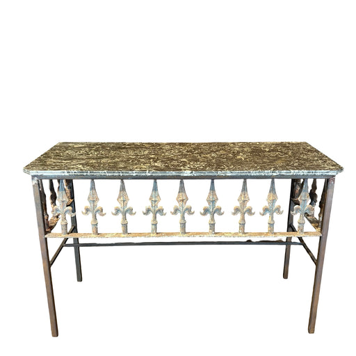 Antique French Wrought Iron Console Table with Marble Top | Balcony Railing Console Large
