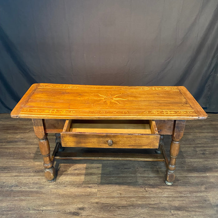 Antique French Provincial Side Table, Console or Sofa Table with Inlaid Sunburst