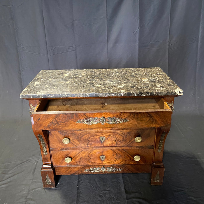 French 19th Century Petite Empire Neoclassical Mahogany Commode with Original Marble Top