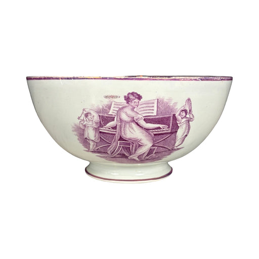 18th Century Period English Pink Lustreware Transferware Bowl - Woman at Pianoforte