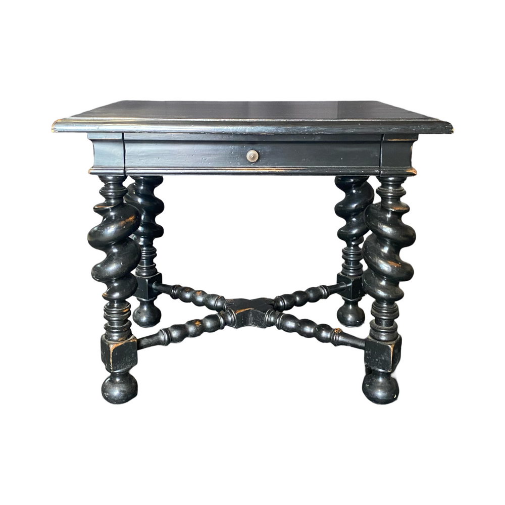 Phillip II Baroque Style Ebony Accent Table or Side Table with Barley Twist Legs