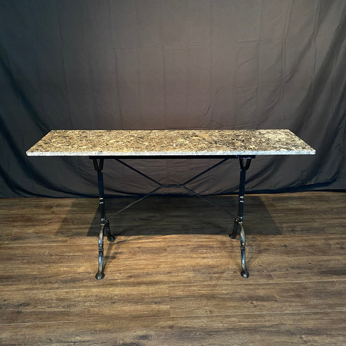 French Marble Top Bistro Style Console Table with Iron Base
