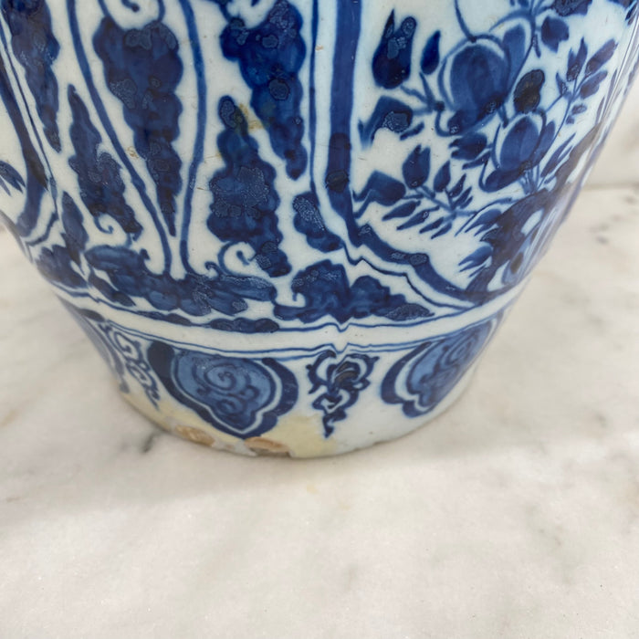 Late 18th Century Dutch Delft Blue and White Hand-Painted Baluster Vase