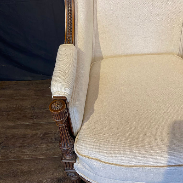 French Louis XVI Armchair or Bergère à la Reine Chair 19th Century Exceptional Carving