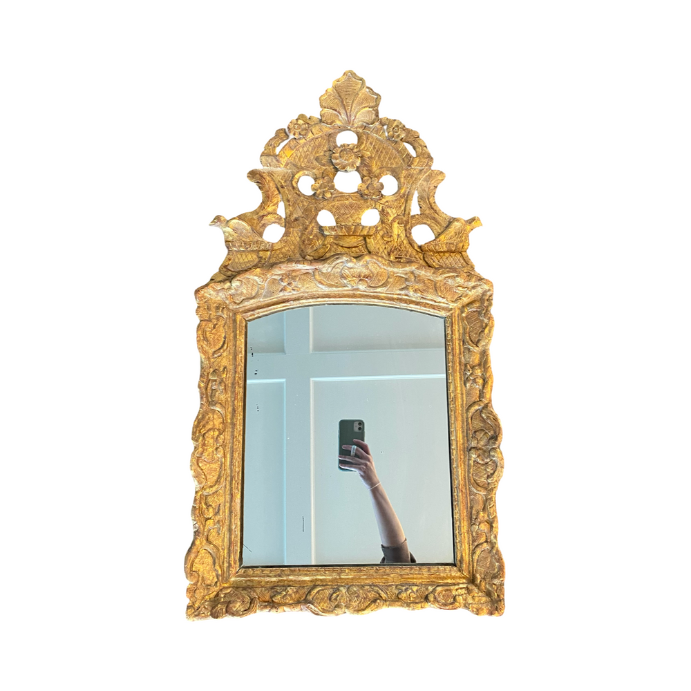 French 19th Century Louis XVI Gold Gilt Wood Bridal Mirror