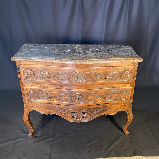 French Period Louis XV Marble Top Commode or Chest of Drawers or Dresser with Exquisite Carving