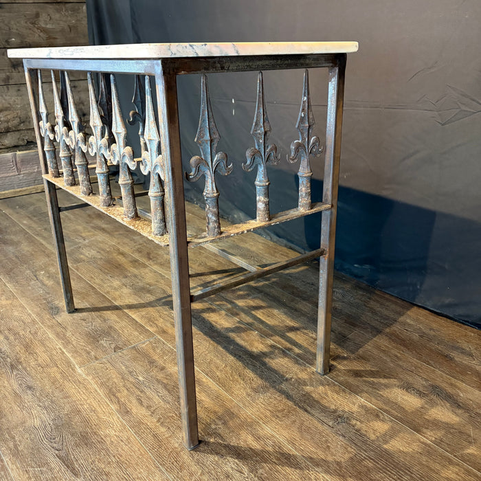 Antique French Wrought Iron Console Table with Marble Top | Balcony Railing Console