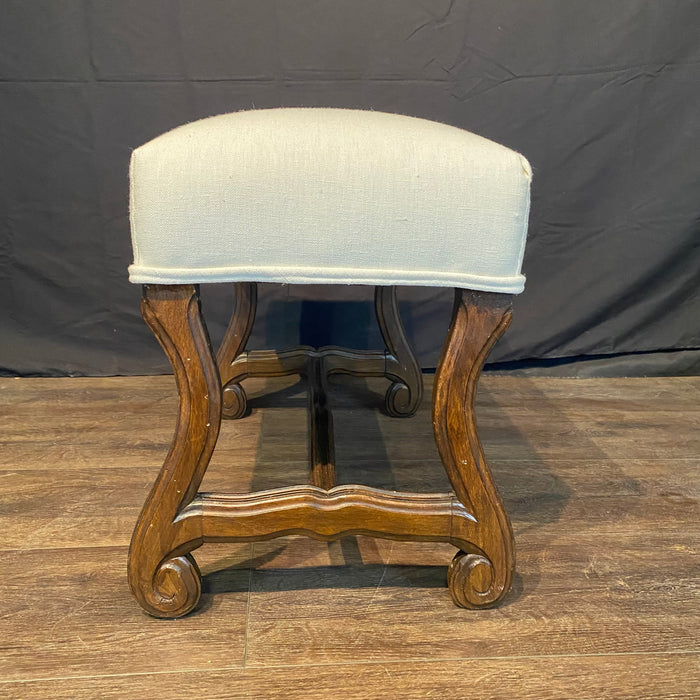 Antique French Os de Mouton Walnut Bench | 19th Century with New Upholstery