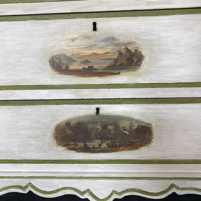 Early Classic Painted 4 Drawer Dresser or Chest of Drawers with Hand Painted Maine Scenes