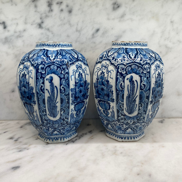 18th Century Large Blue and White Delft Jars Hand Painted Netherlands Circa 1780