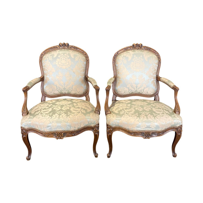 Pair French 19th Century Louis XV Highly Carved Fauteuils or Armchairs