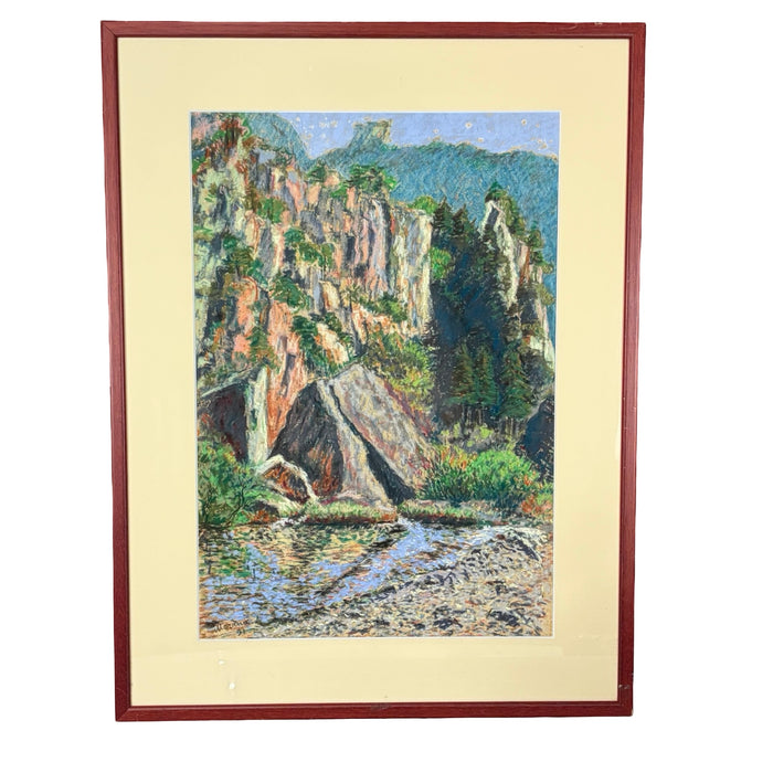 French 1991 Pastel Landscape of the Gorges du Tarn Cliffs, Signed Morano-N