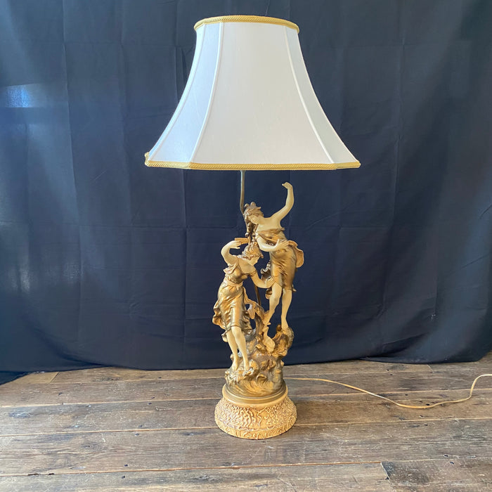 French Large Art Nouveau Figural Table Lamp Signed Auguste Moreau