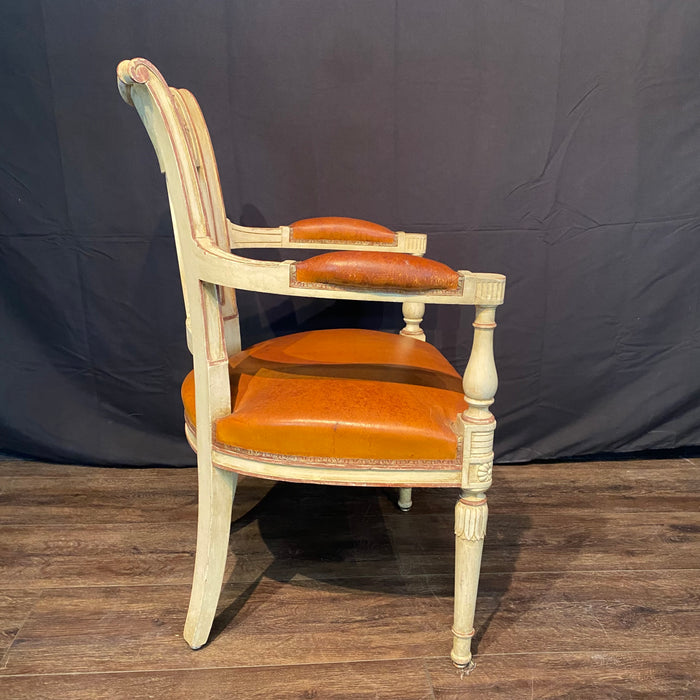 Spectacular Pair of French Neoclassical Figural Leather Armchairs or Fauteuils with Original Paint