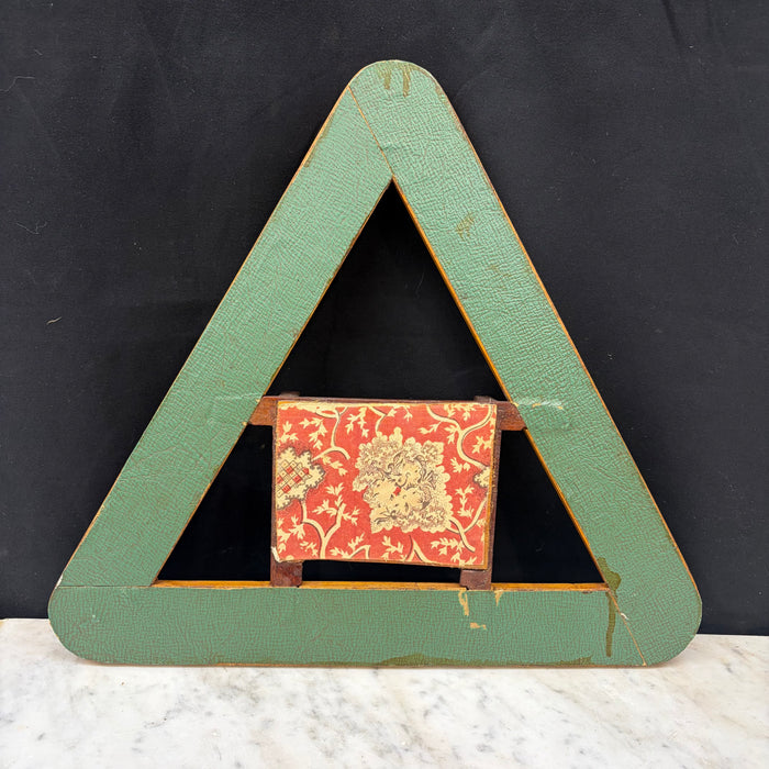 Antique Inlaid Triangular Cribbage Board with Integrated Card Holder