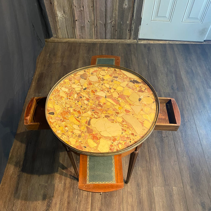 French Louis XVI Marble Top Bouillette or Games Table or Side Table