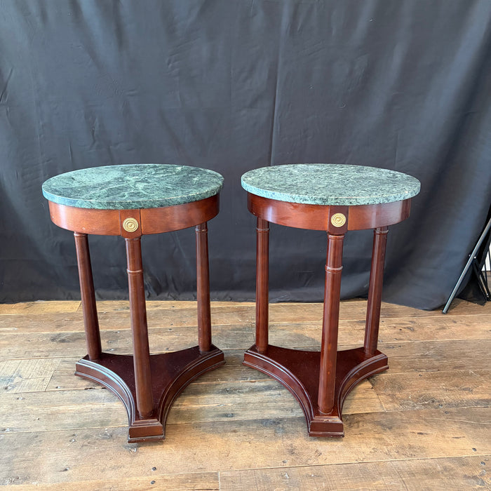 French Style Pair of Neoclassical Marble Top Round Side Tables