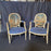 Pair of Early French Louis XVI Painted Armchairs or Fauteuils with Stunning Blue Aubusson Hunting Tapestry